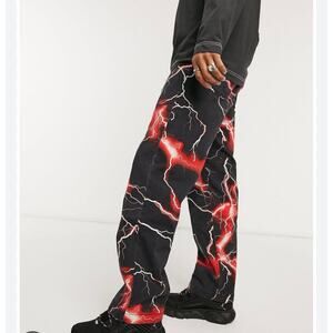 Jaded London Mens Red Lightning Skate Jeans W 28 L 30 Wide Leg Mid Rise